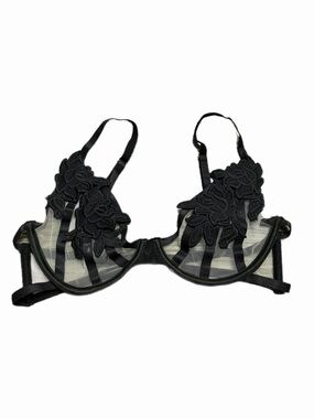 Y2K European Vintage Ann Summers Mesh Floral Embroidered Unlined Cage Bra 34C